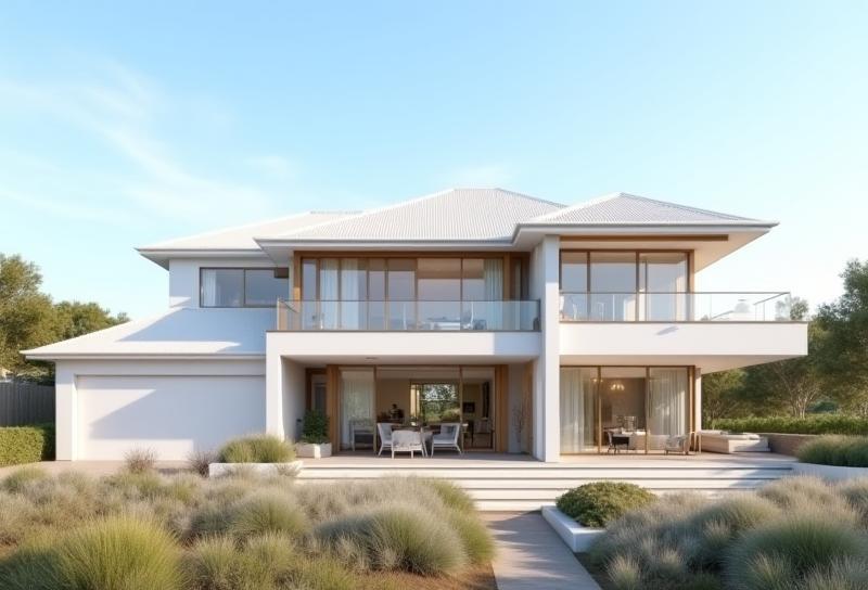 Exterior of a newly built coastal style home in Victoria