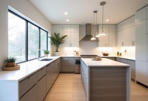 Photo of a stylish renovated kitchen interior
